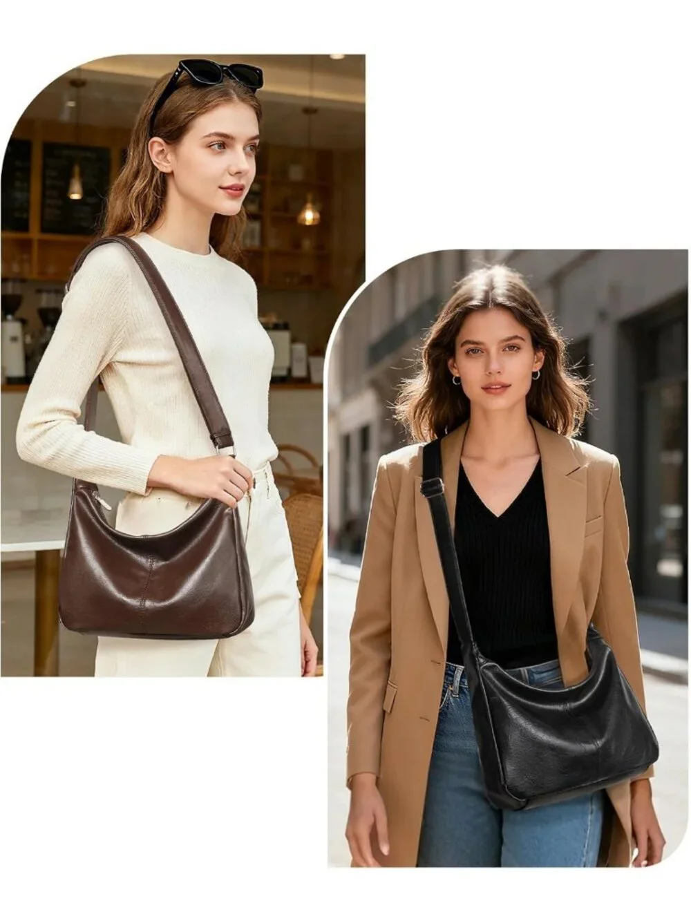 Soft Vegan Leather Slouchy Hobo Bag with Mini Purse - Chic Crossbody Tote for